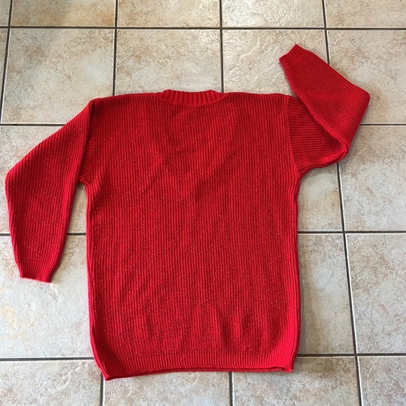 Vintage 90s Made in USA Objectivity Red V-neck Sweater, Sz Large - Picture 2 of 8